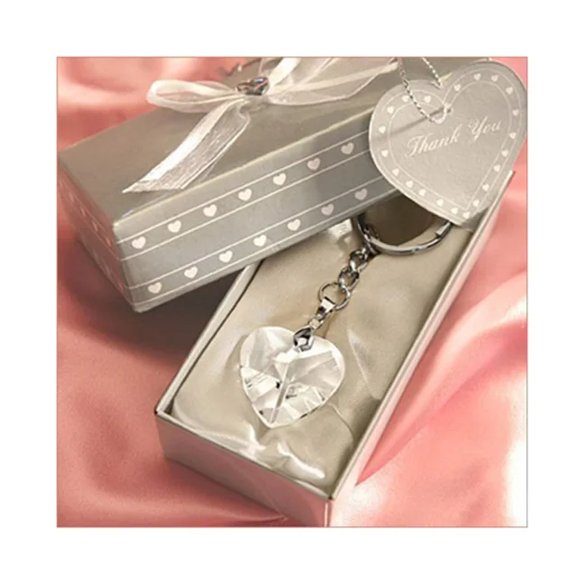 Hot sale wedding gifts for guests heart shape crystal key chains gifts