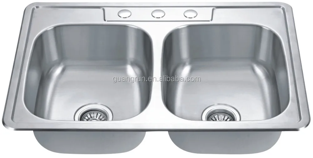 Top Mounted Stainless Steel Double Rectangular Bowl Kitchen Sink GR-631