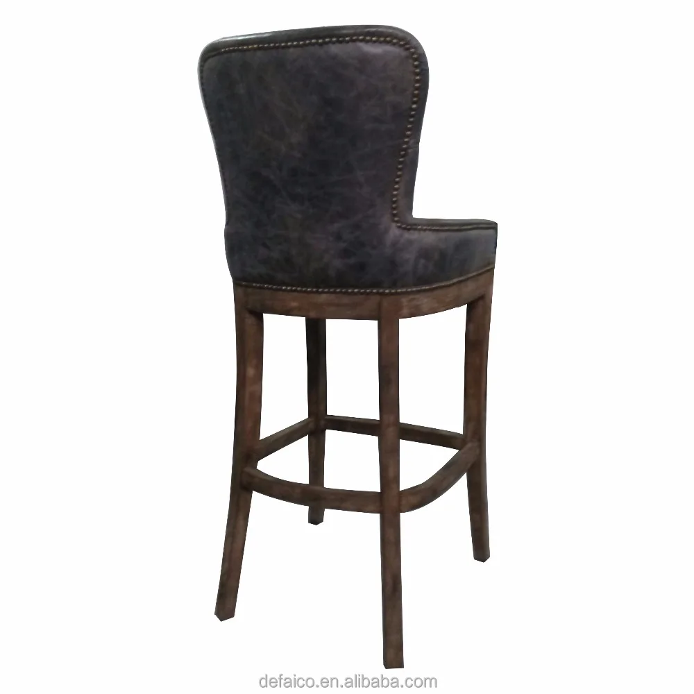 Goolee Vintage Leather Bar Stool Wood Chair Counter Height