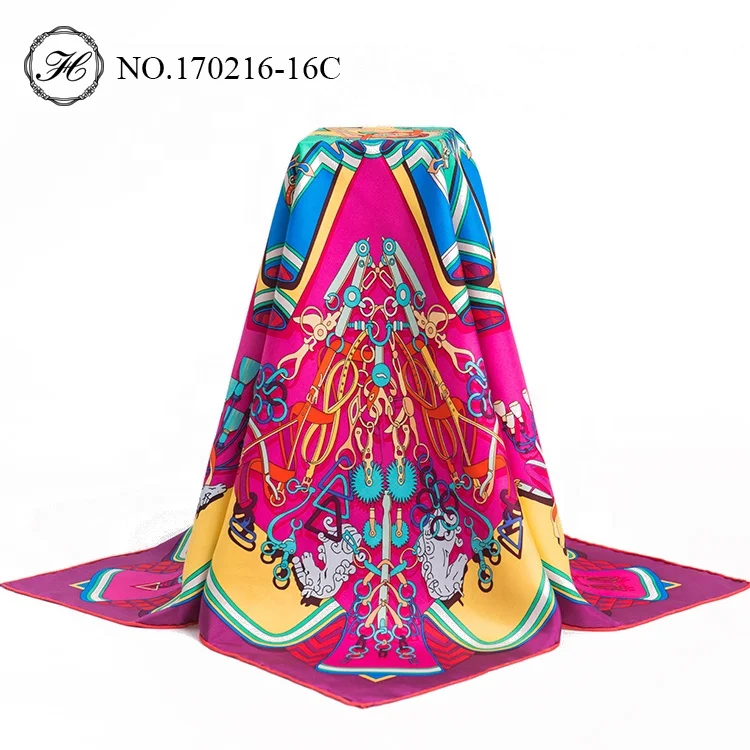 Expert Customization Multipurpose Digital Printed Square Top Brand Velvet 90*90cm Twill Silk Scarf