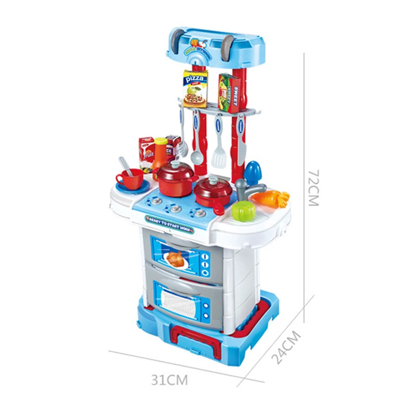 Education preschool play plastic kids kitchen set toy with light and IC
