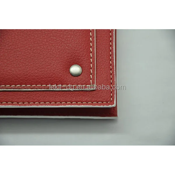 Red pu leather cover double wire notebook with large pouch