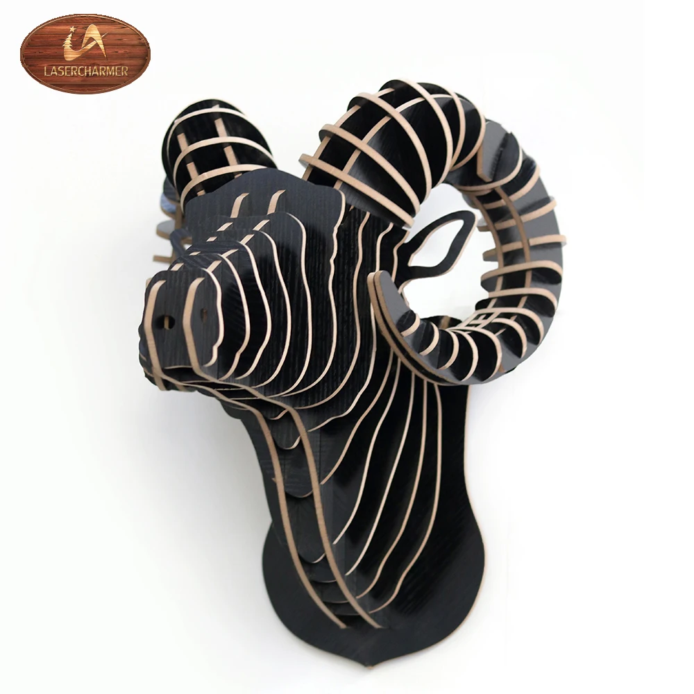 2018 3D поделки из дерева черной стене висит мелкой bighorn форма украшения дома