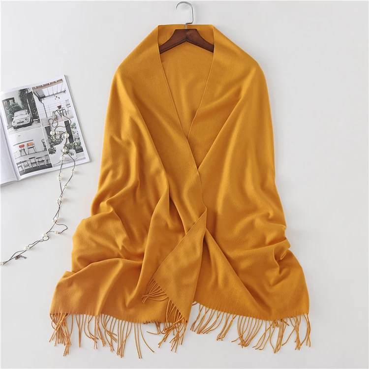 Новинка 2022, Лидер продаж, Однотонный женский зимний кашемировый шарф из полиэстера, с начесом, стильный кашемировый шарф-шаль из пашмины