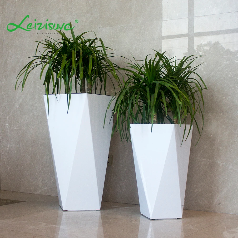 Leizisure Geometric Shape Indoor Decorate Garden Plastic Flowerpots Big Tree Planting Planter Flower Plant Pot