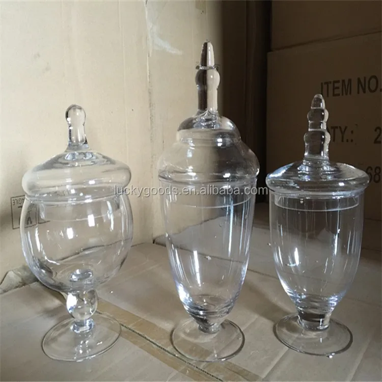 Inexpensive Price European Exquisted Shape Large Glass Apothecary Jars / Glass Candy Jars Wholesale