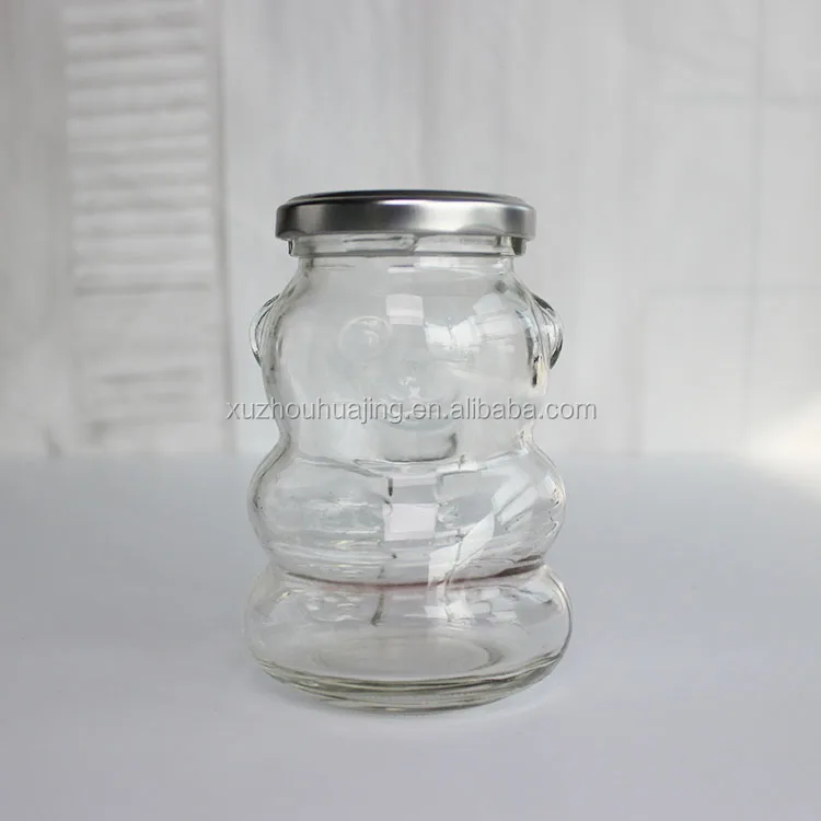 250ml Empty Bear Shaped Bottle Honey Candy Glass Jar With Tin Lid glass bottle glass jar