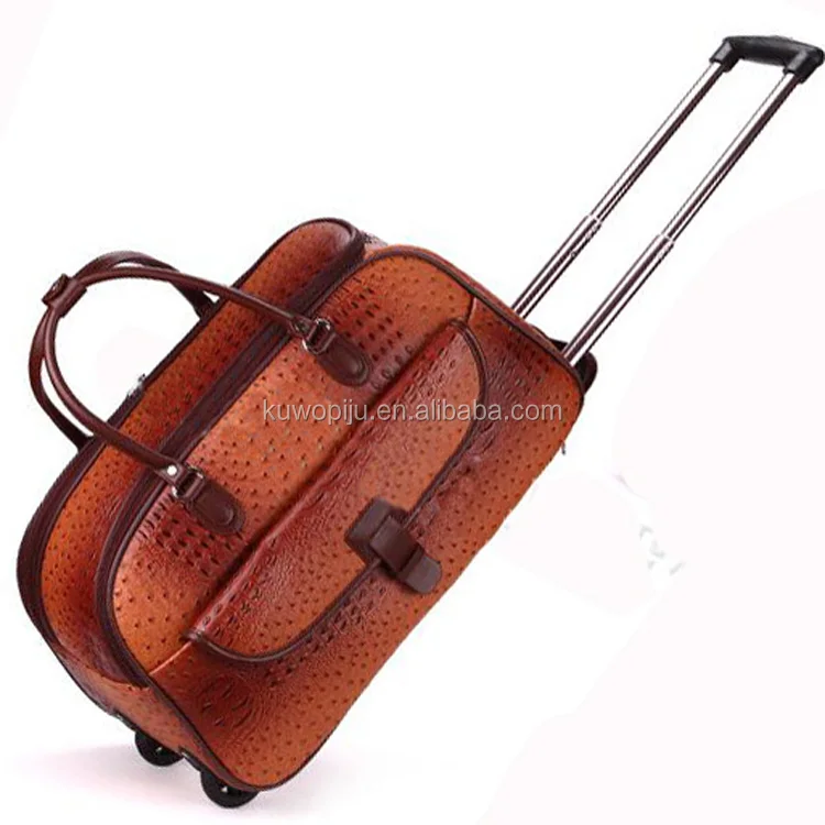 brown leather Hand Luggage Holdall wheeled Trolley Weekend Bag