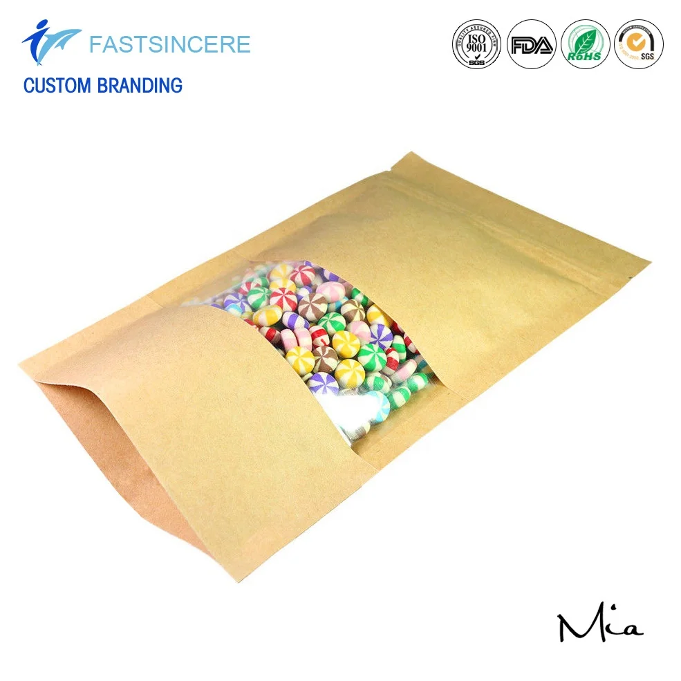 
Heat Sealed Stand Up Zip Lock Kraft Window Paper Packaging Bag 