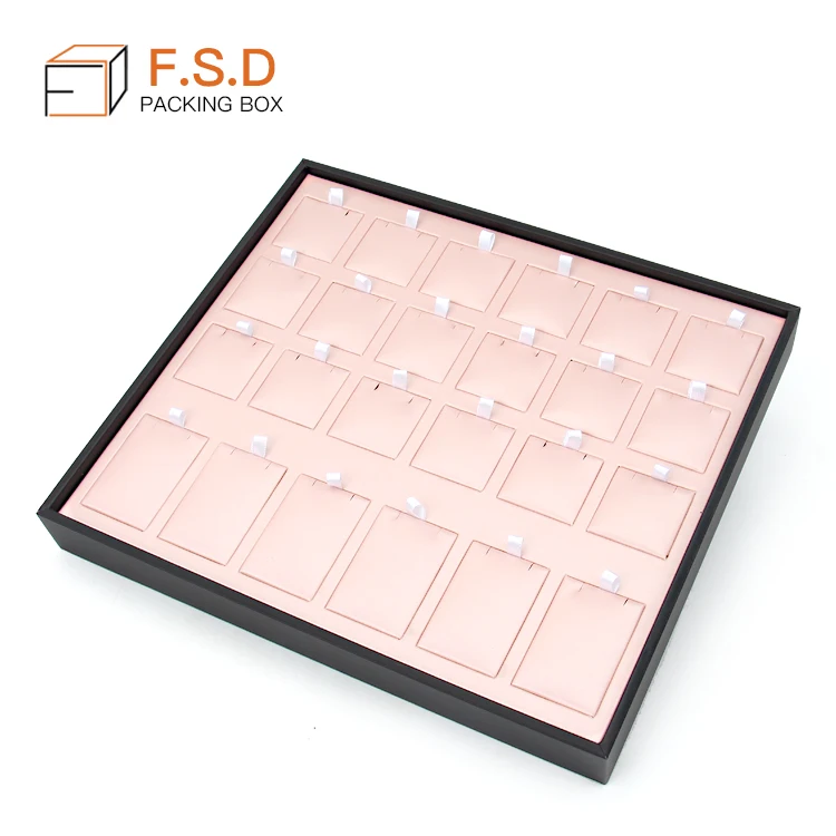 FSD Custom Functional Jewelry Display Tray  For Necklace Earrings Ring  Showcase Pink leather Jewelry Tray