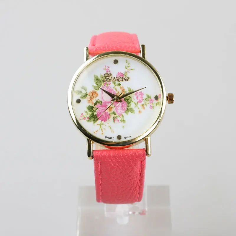 orologio donna Hot Leather Wrist Watches Flower Rose Pattern Watches For Women Gift Fashion Casual Wristwatch