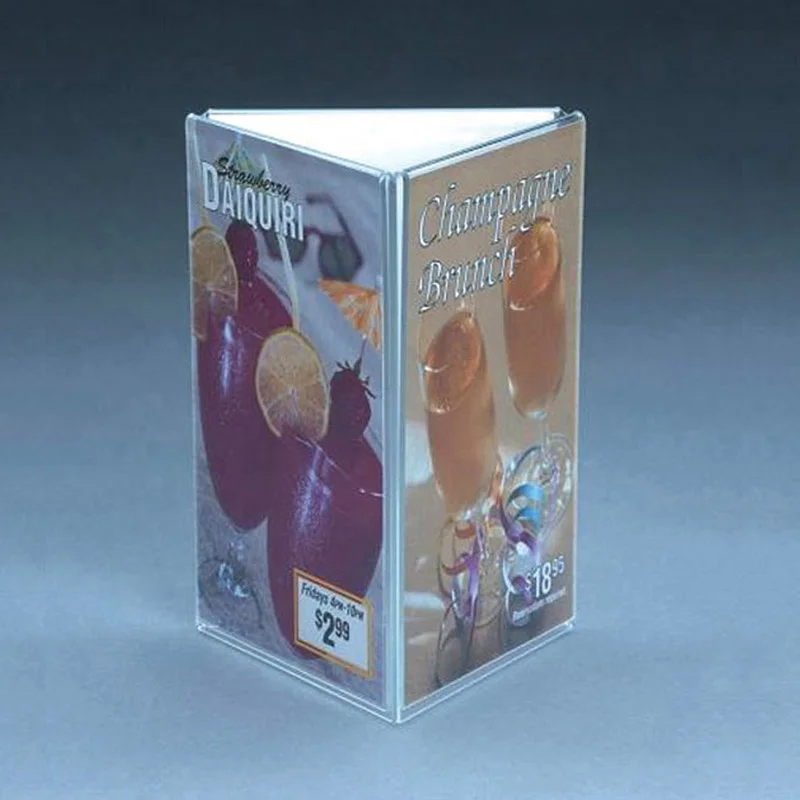 Custom countertop 3-sides rotating acrylic table tent stand for restaurant