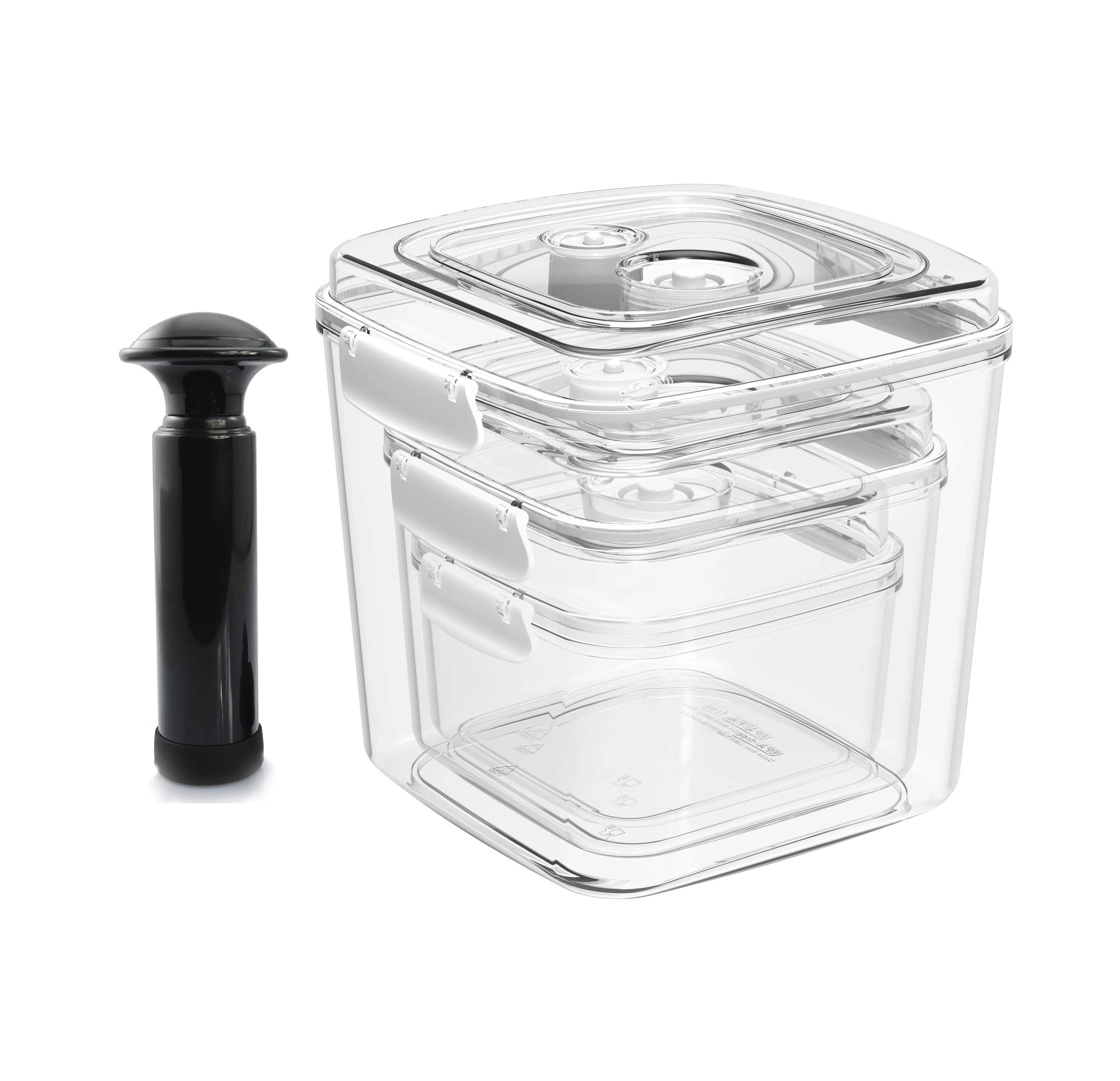Modern & Fresh Transparent BPA-Free Plastic Vacuum Food Storage Container Set Rectangle Shape Handheld Pump-for Coffee Packing