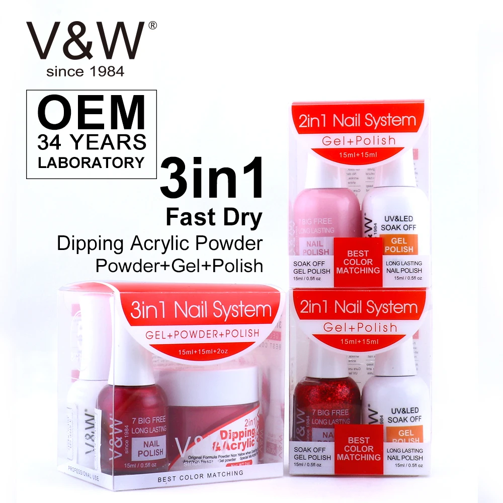VW Manufacturer Wholesale 3 In 1 Dipping Powder For Nail Art Colorful Dipping Acrylic Powder Matching Color Gel And Nail Polish