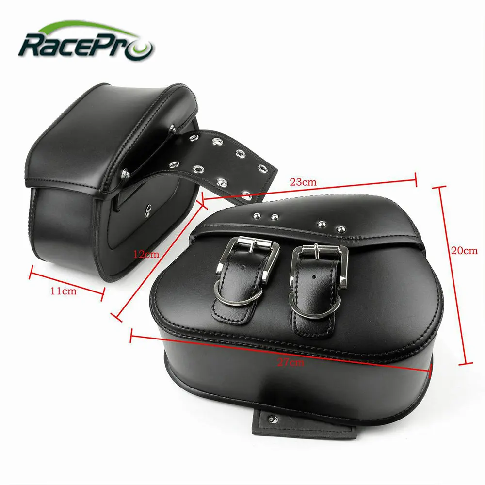 Leather Luggage Black Motorcycle Side Saddle Tool Bag For Harley Softail Models