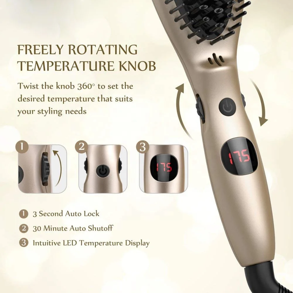 
Ionic LCD Ceramic Hair Brush Straightener Electric Comb 
