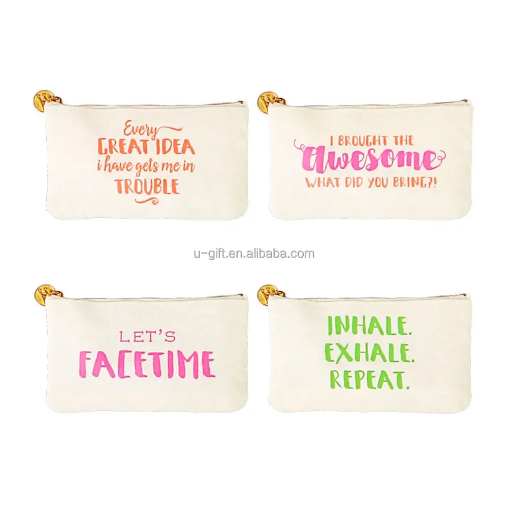 Cotton Canvas Zippered Storage Bag Make Up Zipper pouch With 1 2C logo or Saying