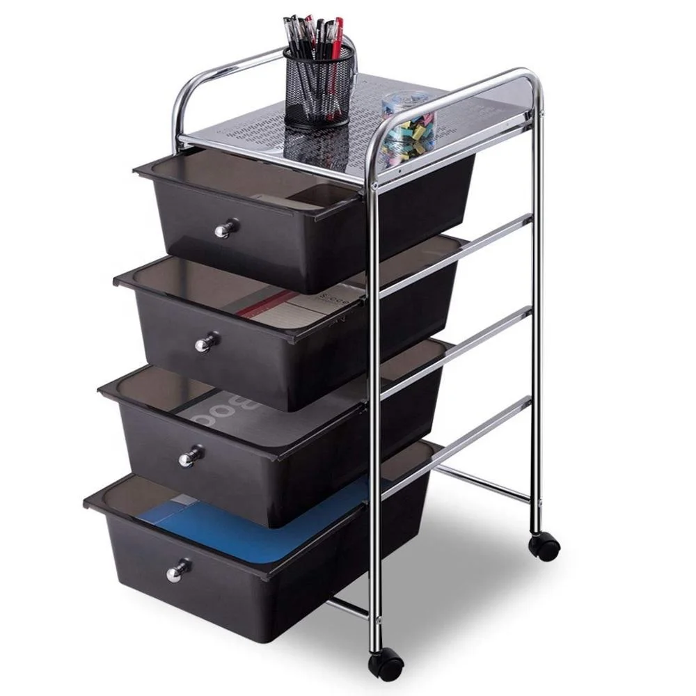 OEM 550-74 Home Organizer 4 tier Plastic Drawers Utility Metal Storage Cart on Rolling Wheels black