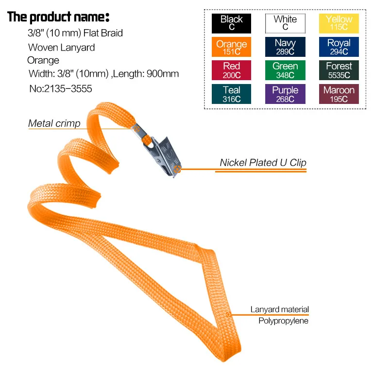 2135-3551 10 мм (3/8 дюйма) плоский плетеный полипропиленовый шнурок с зажимом Bulldog и металлической обжимной отделкой