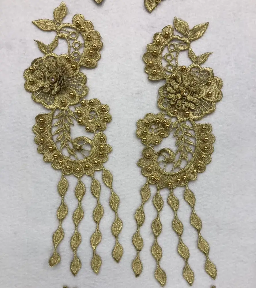 1pc Super Luxury Gold Bead Pear Lace Appliques Exquisite Wedding Dress Grown Bridal Veil
