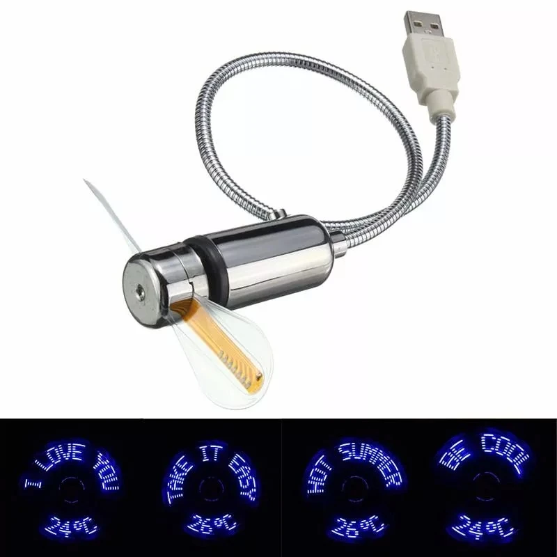 Flexible USB Message Fan with Temperature display Portable USB Fan with Thermometer function