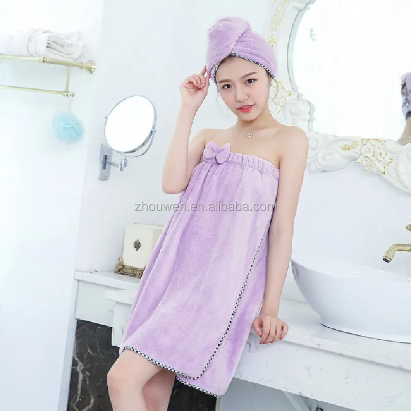 Coral fleece Bath skirt towel shower cap for women hair wrap towel quick-drying microfiber