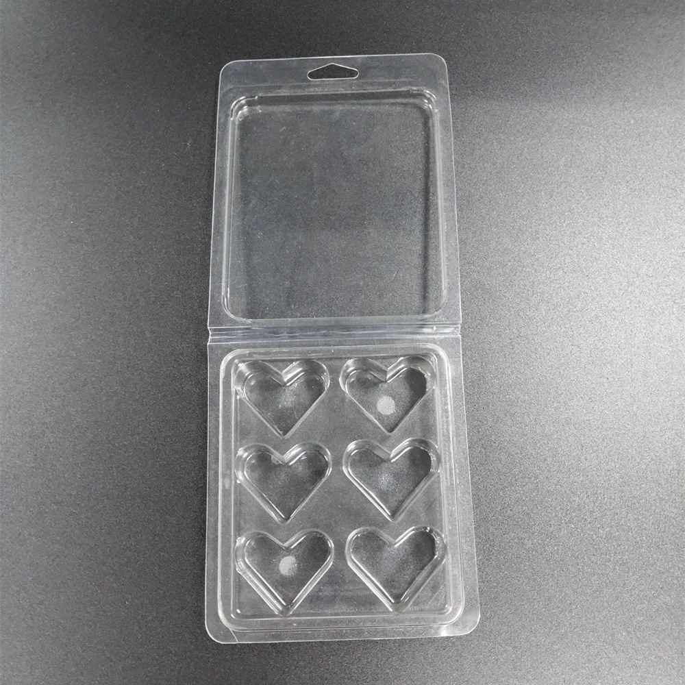 High quality strong cavities for hot wax melts clamshell packaging custom PET clamshell packaging with heart shape cavities