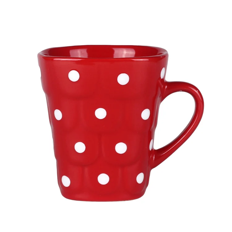 200ml Red handmade ceramic coffee bone china colorful hand painted mugs beeg mug polka dot mug