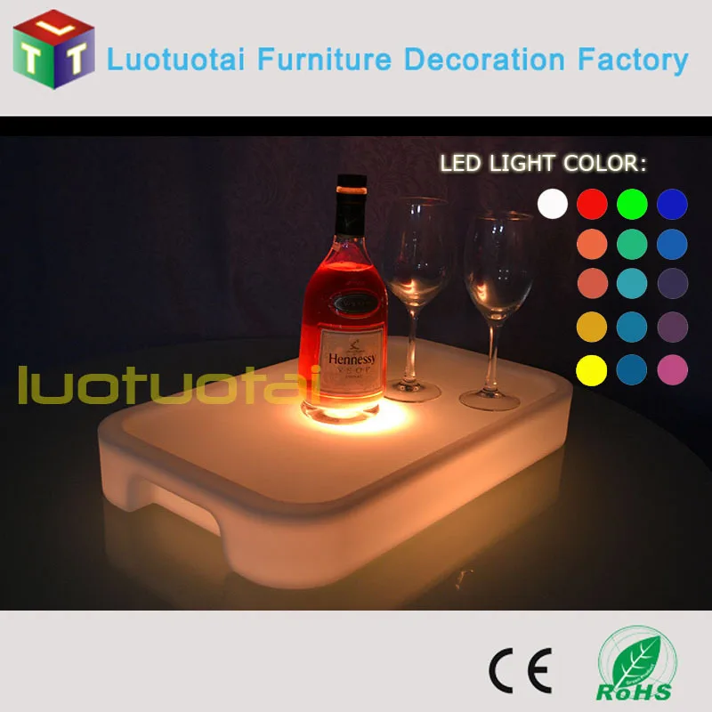 New design led light hollow serving tray Polyethylene Plastic Barware wine glass Tray LTT-WB21