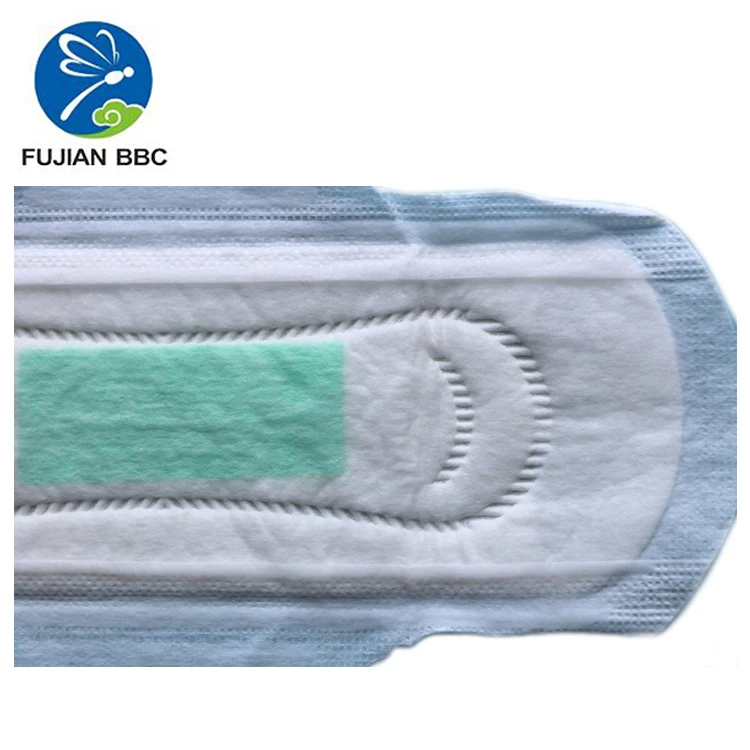 Hot sale feminine hygiene soft sanitary pad girl, 2 wing cotton disposable lady woman pad anion sanitary napkin with green core