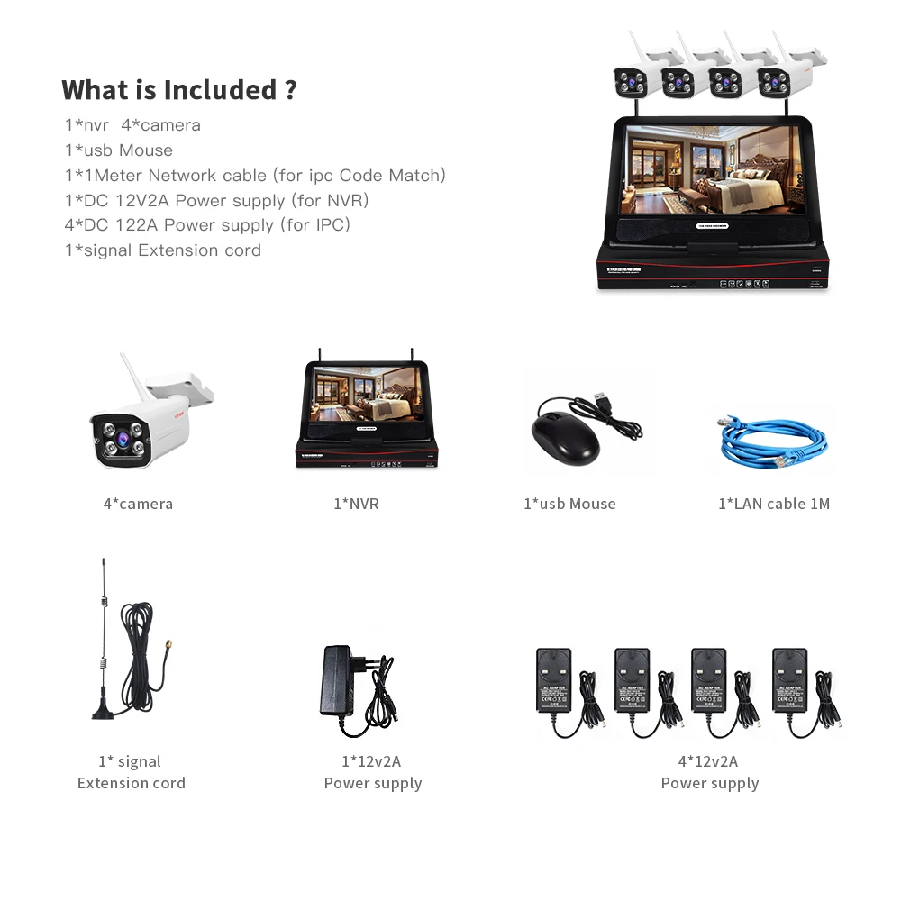  LOOSAFE 4ch Wi-Fi nvr kit 10-дюймовый экран 2mp камера ночное видение беспроводные камеры видеонаблюдения 1080p