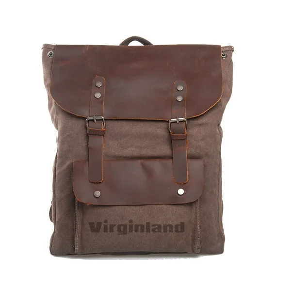 2166 New fashion vintage crazy-horse leather and canvas backpack bag school bag alibaba china wholesale