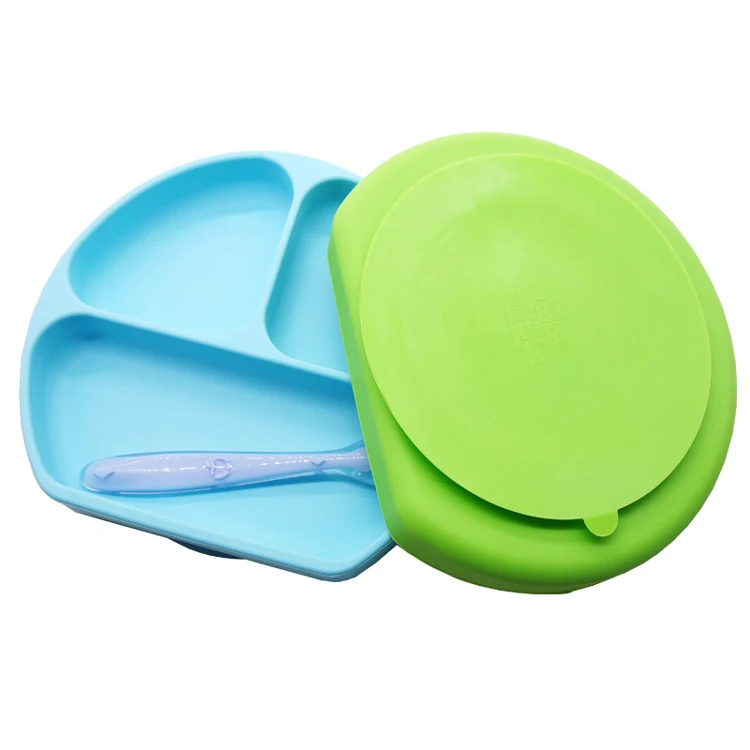 Детские разделительные тарелки микроволновая печь безопасная всасывающая силиконовая тарелка с пользовательским логотипом круглая детская посуда не поддерживает