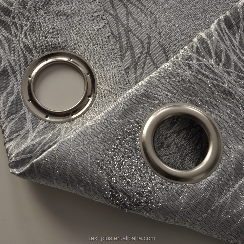 wholesale luxury hotel and living room design royal silver metallic line gray jacquard curtains