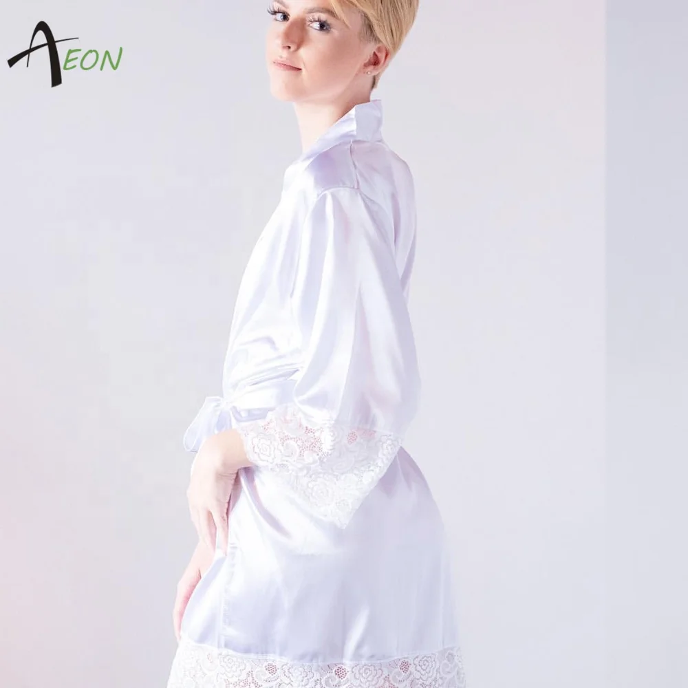 Bride Kimono Robe Soft Silk Blank Lace Robe For Wedding Party