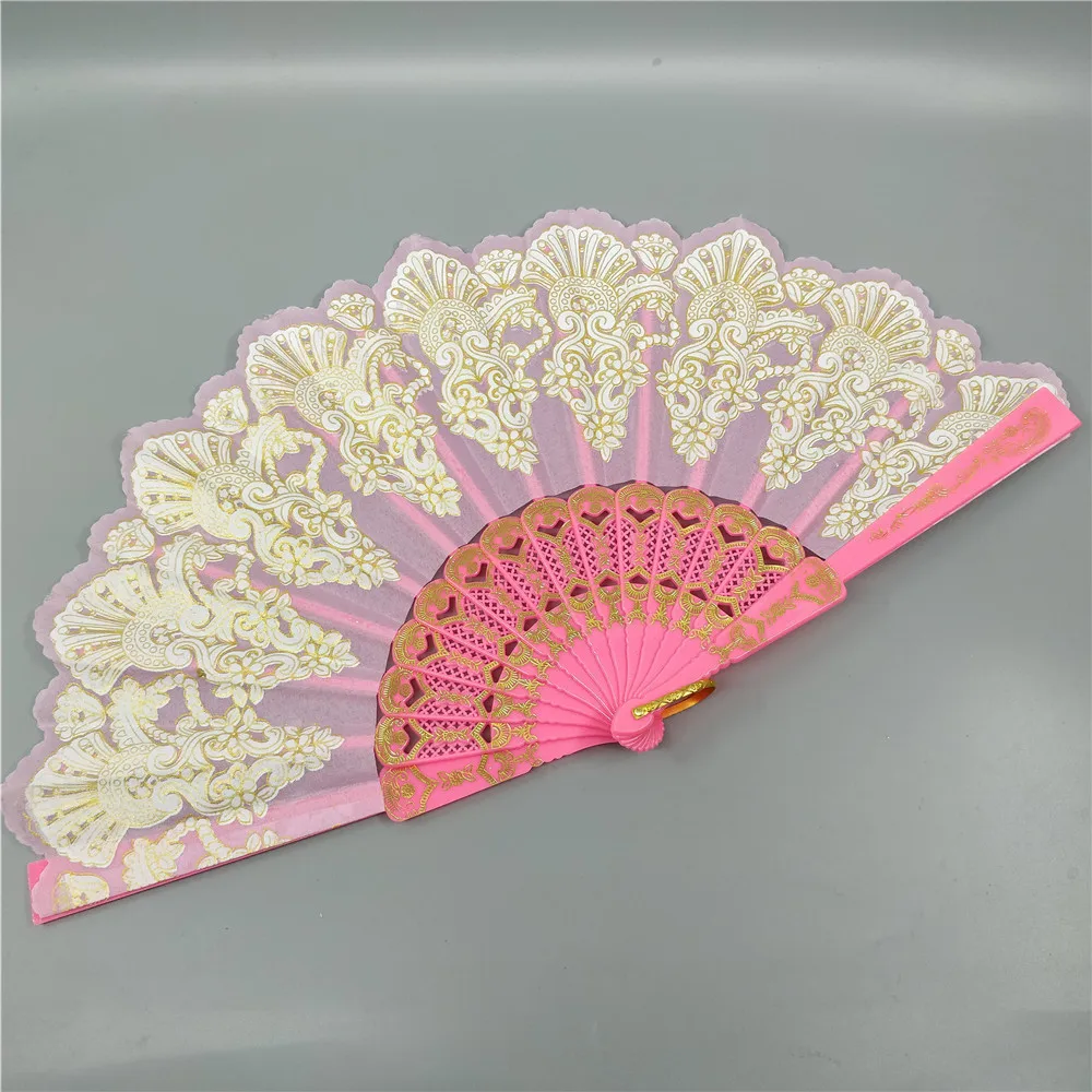 23cm new spanish plastic ladies dance hand fan delicate peacock lace gilding wedding fans