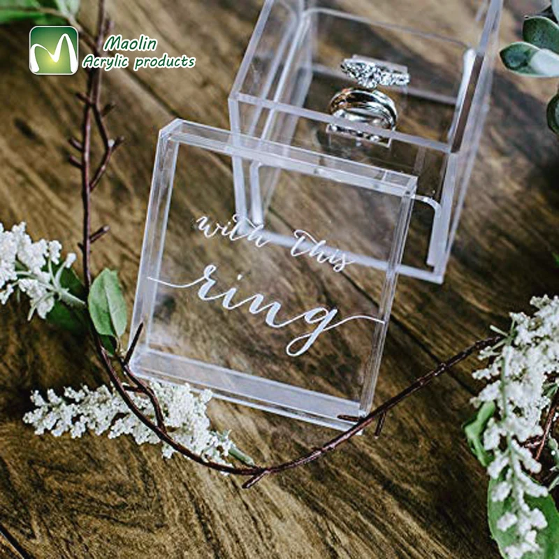 Прозрачная современная акриловая коробка для обручального кольца