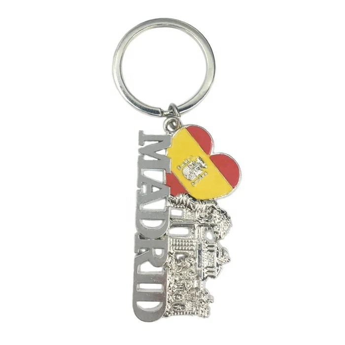 Madrid letter souvenir key ring custom metal Spain flag keychain