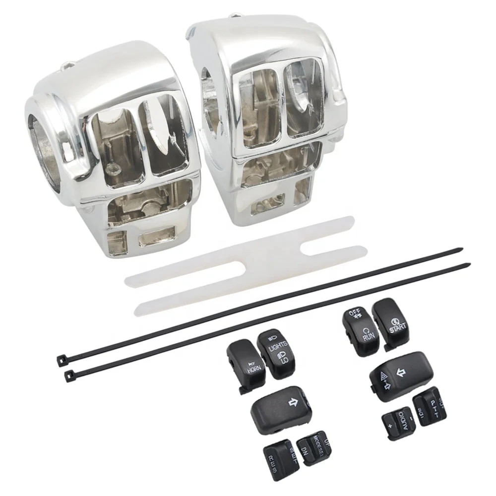 Pair Switch Housing Cover + Chrome10pcs Switch Caps Fits For Harley Touring Electra Glide FLHTCU / FLHTCUI 96-2013 Motors