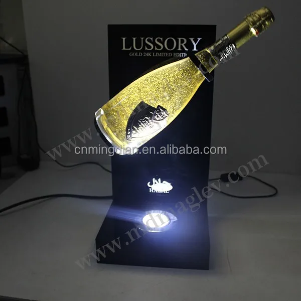 Acrylic Sparkling Golden Wine Bottle Rotating Display Stand for expositor