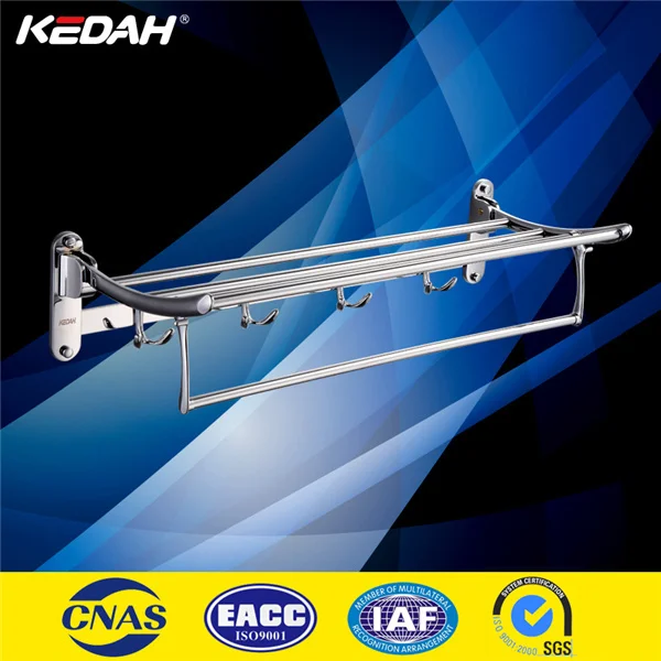 
hotel style wall with stainless steel vertical folding towel rack with clothes hook 