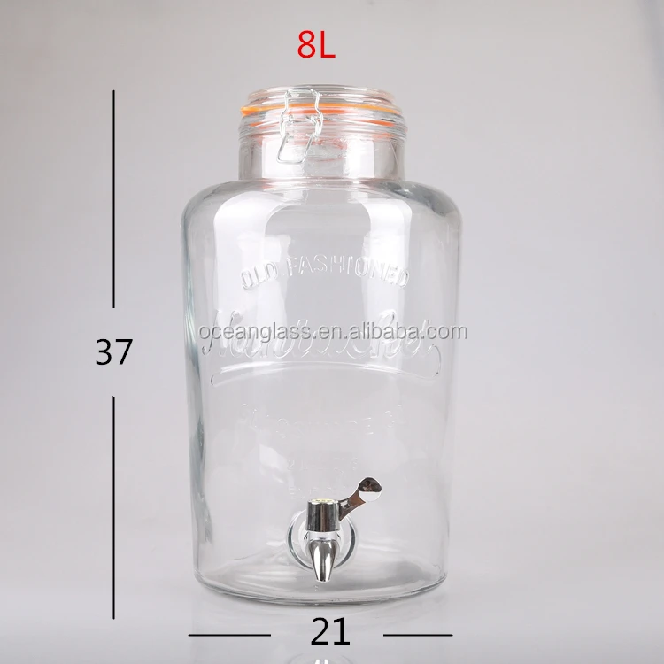 8 liter glass beverage drinking bottle with tap large water dispenser