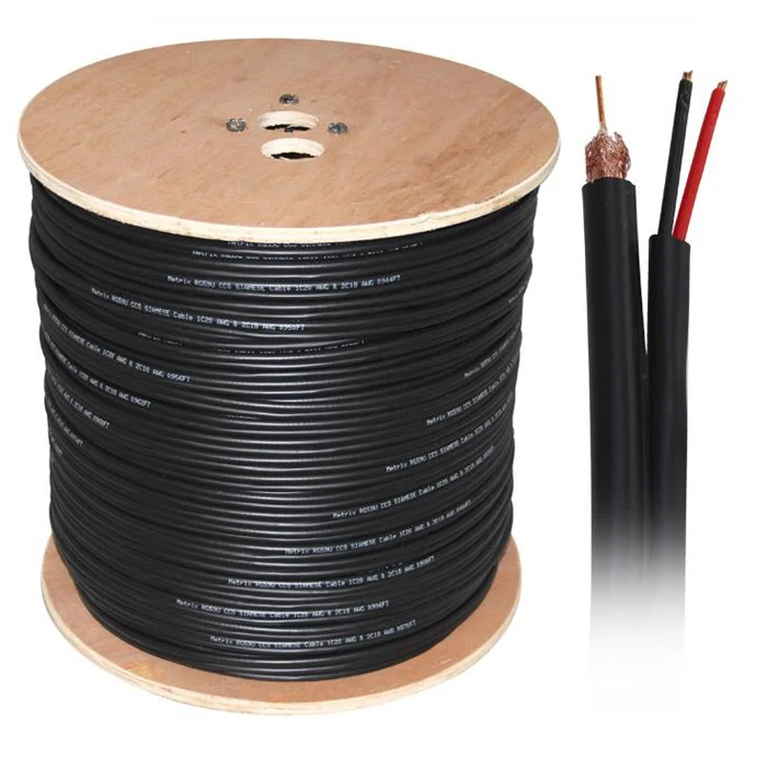 2 Core Cu/cca Wire RG59+2C CCTV Coaxial Cables for Camera PVC  RG 59+2C CCS / CU with 2C Power Wire Foam PE