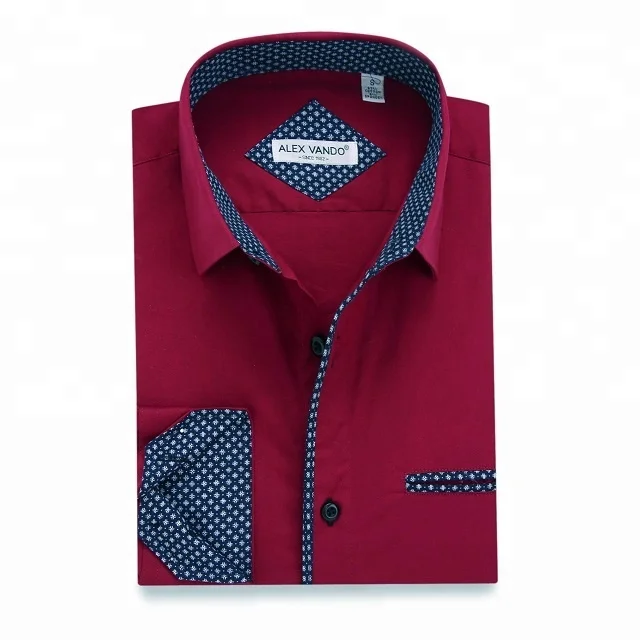 2021 Get Free Sample Contrast Color Collar and Cuff  Solid Custom Slim Fit Dress Shirt for Men