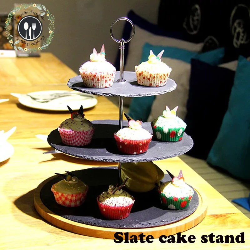 high quality 20*25*30cm black color 3 tier porcelain cake stand for wedding