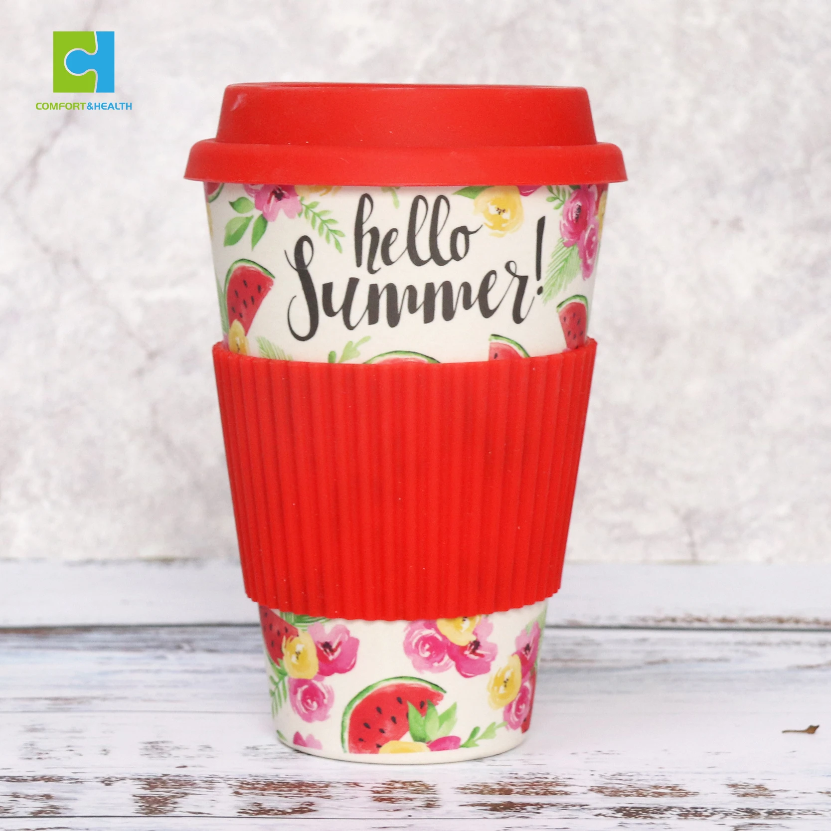 12oz Eco-Friendly Reusable Organic Bamboo Fibre Travelling Coffee Cup