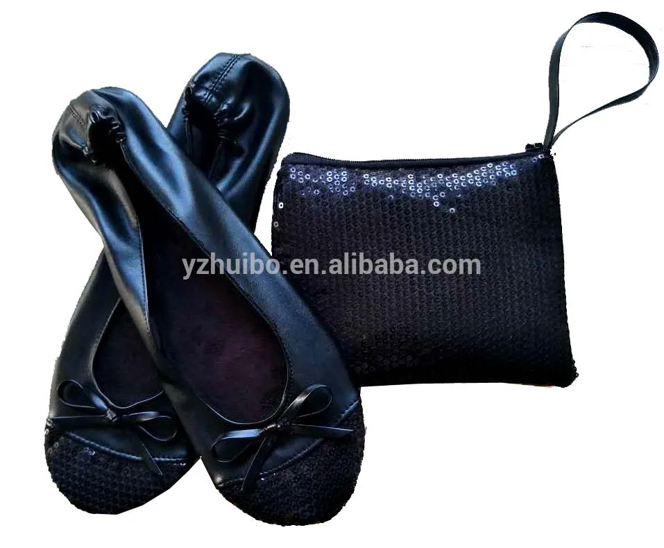 
Sequin shinny Foldable Bowed Ballet Flats with Bag 