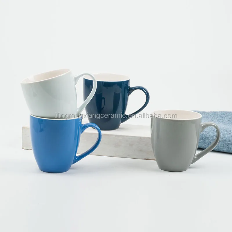 
Factory hot selling 14oz square bottom ceramic coffee mug with white rim matt color glazed bone china coffee cup 