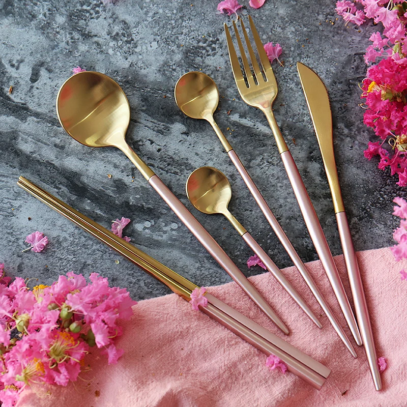 rose gold cutipol cutlery set flatware stainless steel gold plated flatware wholesale matte gold silverware cutlery