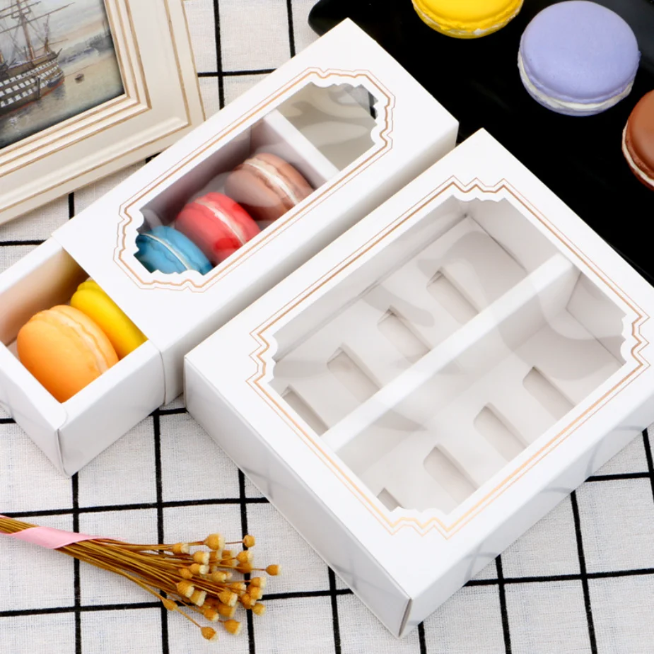 
White 5 and 10 Pieces Macaroon Cake Cookie Drawer Box With Clear Window 